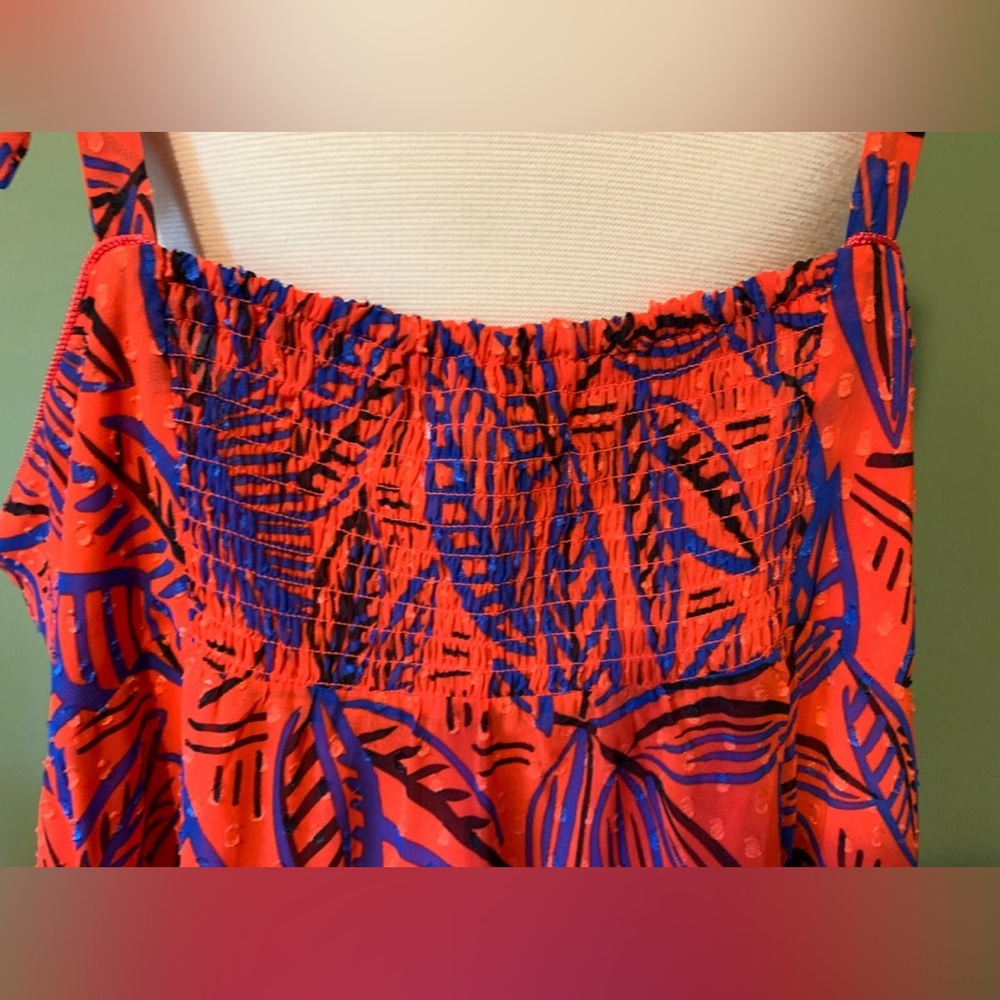 ALEXIS for Target Dress Orange Blue Botanical Tie Strap Asymmetrical Hem 2X NWT - Picture 7 of 9